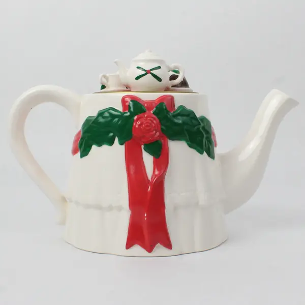 Vintage Midwest Importers White Ceramic Christmas Teapot - New