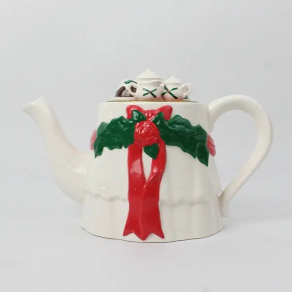 Vintage Midwest Importers White Ceramic Christmas Teapot - New