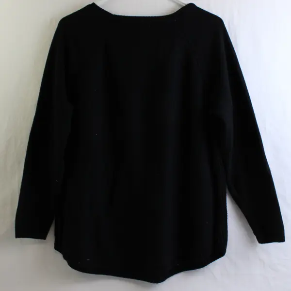 Style & Co Black Embroidered White Stars Long Sleeve Knit Sweater Women's Size L