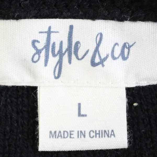 Style & Co Black Embroidered White Stars Long Sleeve Knit Sweater Women's Size L