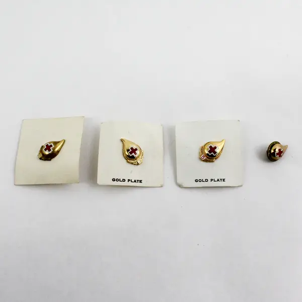 Lot 4 Red Cross Blood Donor Gold Plate Pins Enamel  Lapel Award Badges Gift