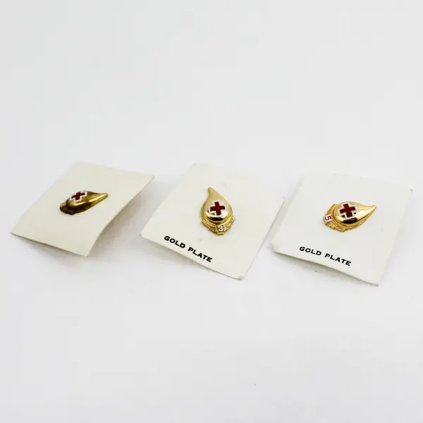 Lot 4 Red Cross Blood Donor Gold Plate Pins Enamel  Lapel Award Badges Gift