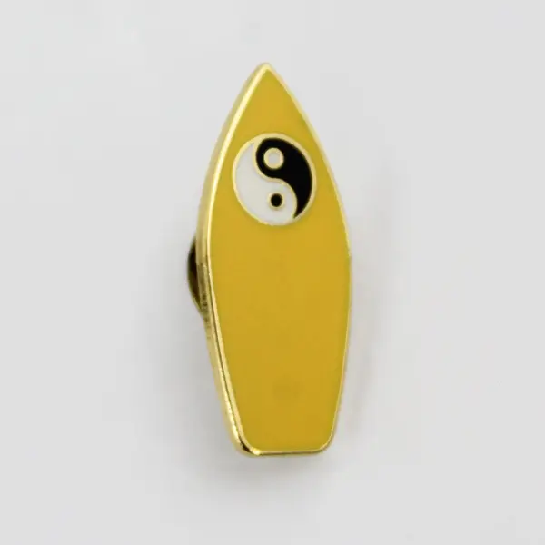 2 Yin and Yang Symbol Hard Enamel Lapel Pins Classic Black White and Surfboard