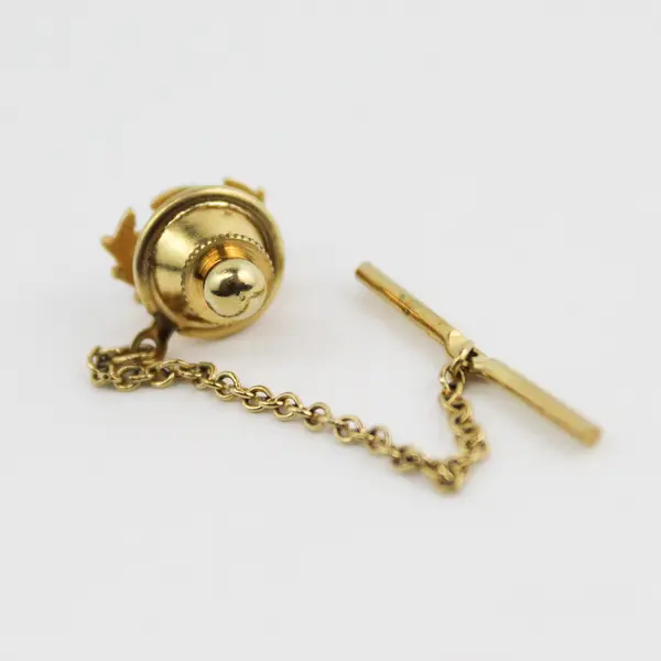 Vtg Scottish Thistle Gold Tone Enamel Tie Tack Pin w/ Chain Clutch