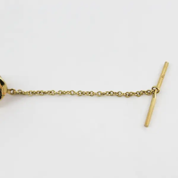 Vtg Scottish Thistle Gold Tone Enamel Tie Tack Pin w/ Chain Clutch