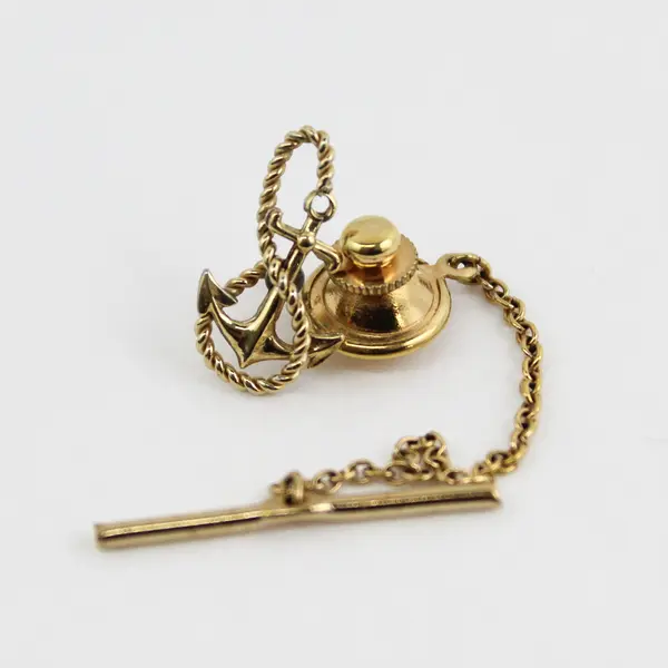 Vintage Gold Tone Anchor Tie Tack / Lapel Pin Nautical Maritime Design
