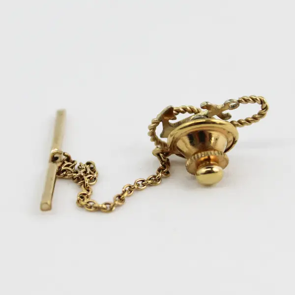 Vintage Gold Tone Anchor Tie Tack / Lapel Pin Nautical Maritime Design
