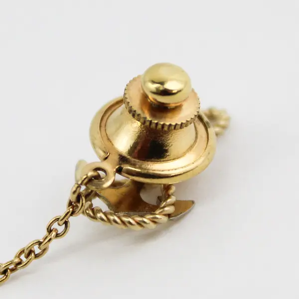 Vintage Gold Tone Anchor Tie Tack / Lapel Pin Nautical Maritime Design