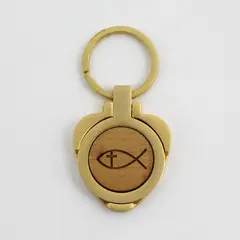 Christian Jesus Fish Emblem Wood Printed Religious Keyring