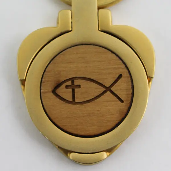 Christian Jesus Fish Emblem Wood Printed Religious Keyring