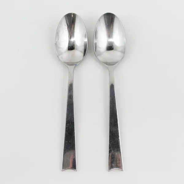 Lot of 2 Pottery Barn Flatware PBN39 Pattern 18/8 SS Soup Spoons 7.5" Rare HTF 
