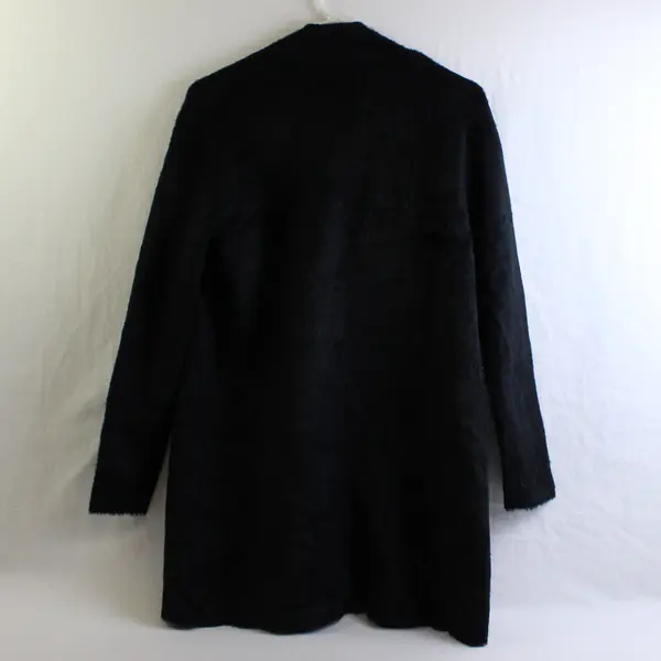 Love Token Women's S Black Fuzzy Faux Fur Open Front Long Sleeve Cardigan