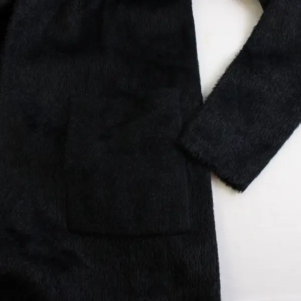 Love Token Women's S Black Fuzzy Faux Fur Open Front Long Sleeve Cardigan