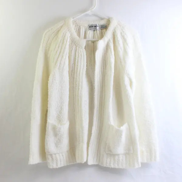 Vtg Western Connection of CA Women's M White Open Front Knit Cardigan Sweater