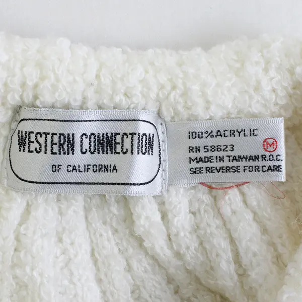 Vtg Western Connection of CA Women's M White Open Front Knit Cardigan Sweater
