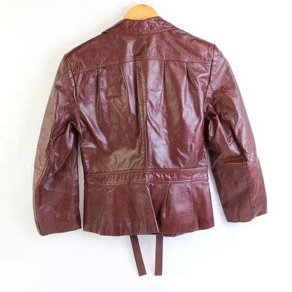 Vintage Wilsons Women's 10 Deep Red 3 Button Front Tie Waist Leather Jacket