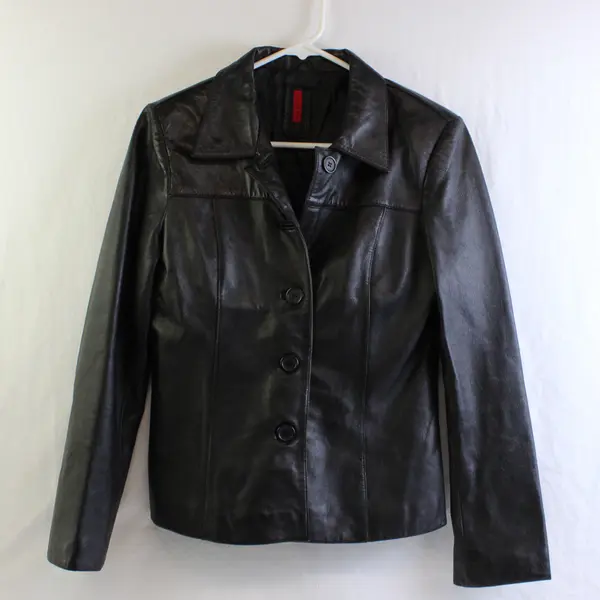 Forever 21 Women's S Black Collared Button Up Genuine Leather Jacket