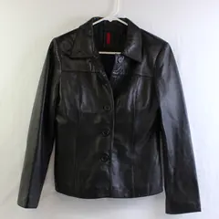 Forever 21 Women's S Black Collared Button Up Genuine Leather Jacket