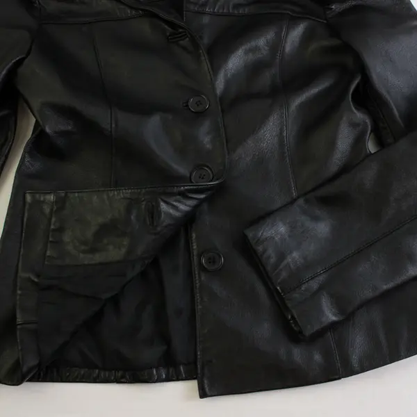 Forever 21 Women's S Black Collared Button Up Genuine Leather Jacket