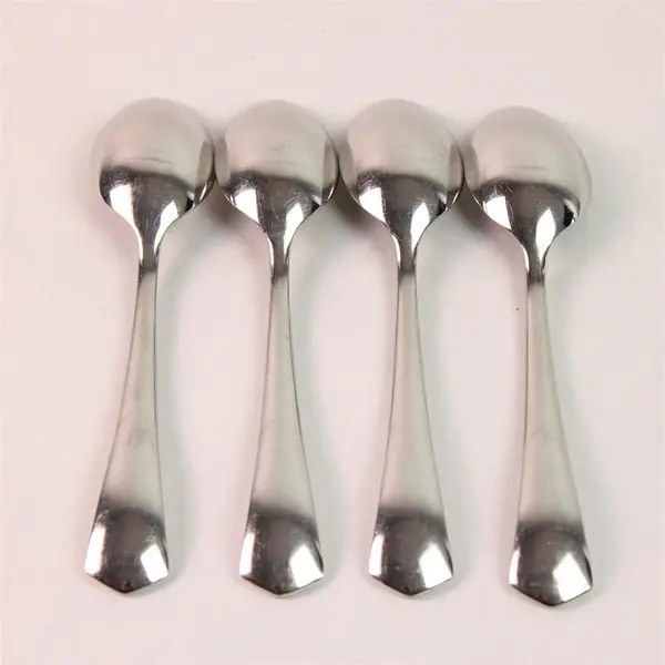 Lot of 4 Pottery Barn Silver Unknown Rare HTF Pattern 18/8 SS Soup Spoons 7.75"