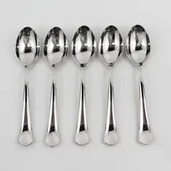 Lot of 5 Pottery Barn Silver Unknown Rare HTF Pattern 18/8 SS Soup Spoons 7.75"