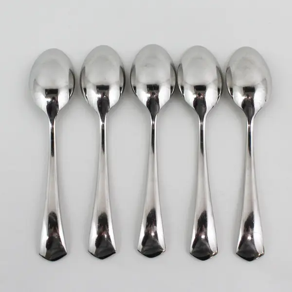 Lot of 5 Pottery Barn Silver Unknown Rare HTF Pattern 18/8 SS Soup Spoons 7.75"