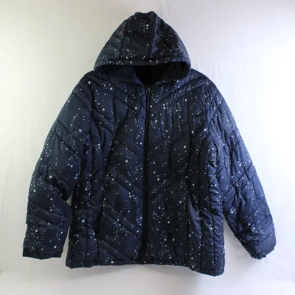 Xersion Women's XL Navy Reversible Full Zip Hooded Puffer Jacket