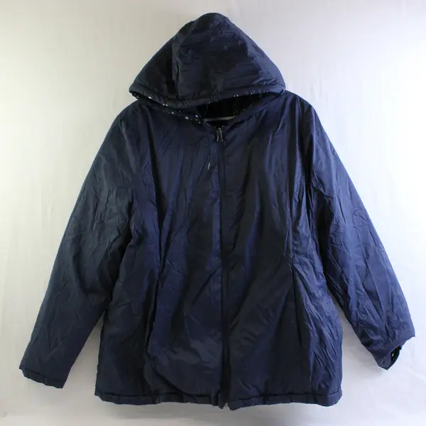 Xersion Women's XL Navy Reversible Full Zip Hooded Puffer Jacket