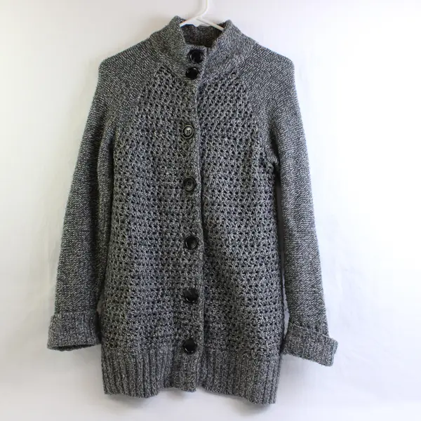 Carolyn Taylor Women's S Gray Button Up Mock Neck Knit Sweater