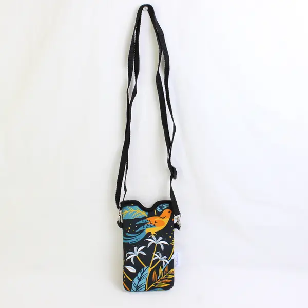 Tainada Neoprene Phone Sleeve Pouch with Strap Lanyard - Bird Leaf Pattern