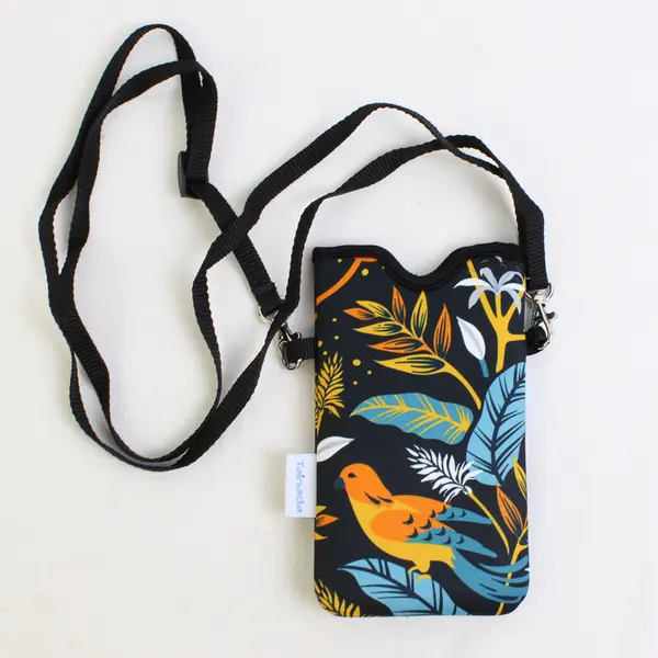 Tainada Neoprene Phone Sleeve Pouch with Strap Lanyard - Bird Leaf Pattern