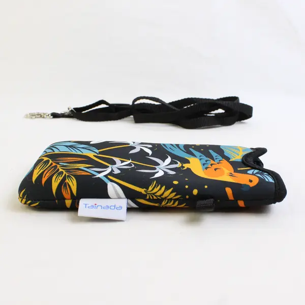 Tainada Neoprene Phone Sleeve Pouch with Strap Lanyard - Bird Leaf Pattern