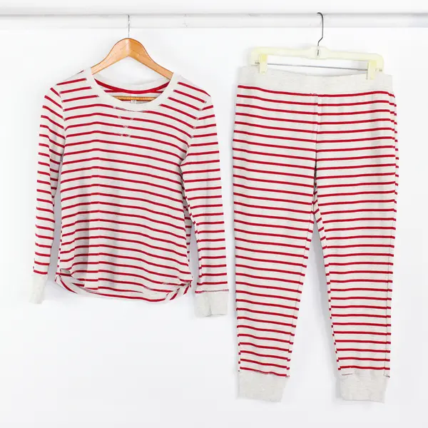 Set of 2 Gilligan & O'Malley Women's L Red Striped Waffle Knit Pajama Set