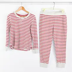 Set of 2 Gilligan & O'Malley Women's L Red Striped Waffle Knit Pajama Set