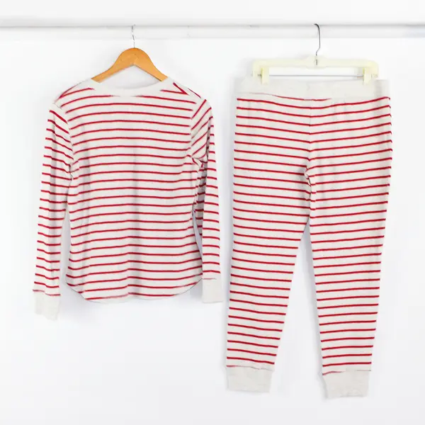Set of 2 Gilligan & O'Malley Women's L Red Striped Waffle Knit Pajama Set
