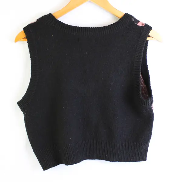 Full Circle Trends Women's L Multicolor Plaid Mini Cropped Knit Vest