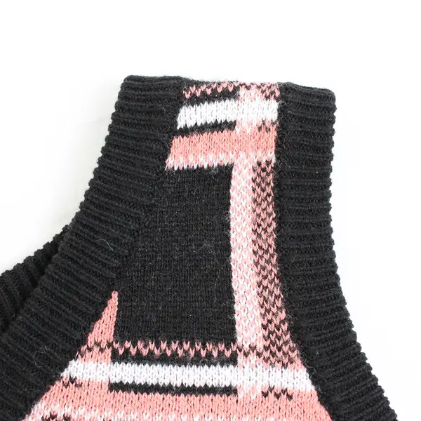 Full Circle Trends Women's L Multicolor Plaid Mini Cropped Knit Vest