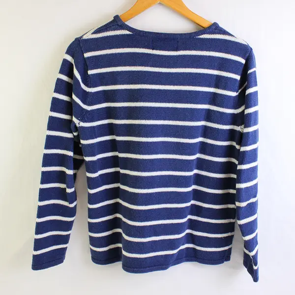 Sag Harbor Women's M Petite Navy Striped Knit Sail Boat Nautical Sweater