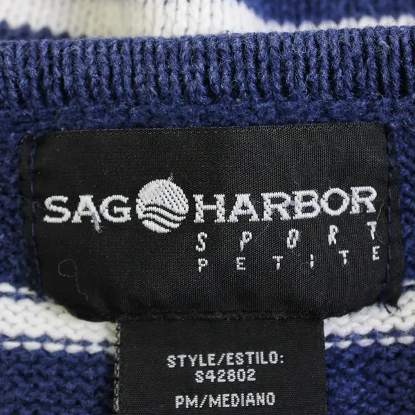 Sag Harbor Women's M Petite Navy Striped Knit Sail Boat Nautical Sweater