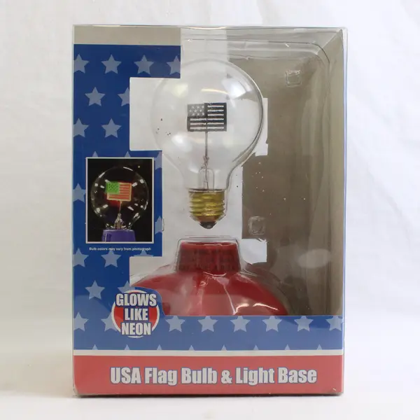NWT 2002 BLIP USA American Flag Neon Light Bulb Red Star Base Patriotic Lamp