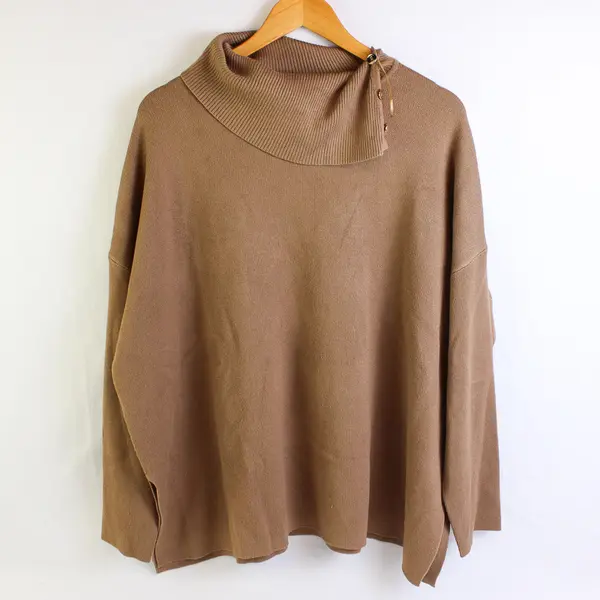 A Love Story Women's S/M Brown Knit Mock Neck Oversized Long Sleeve Sweater