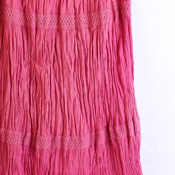 Hi Lites Women's S Hot Pink 100% Cotton Crochet Detailing Tiered Maxi Skirt