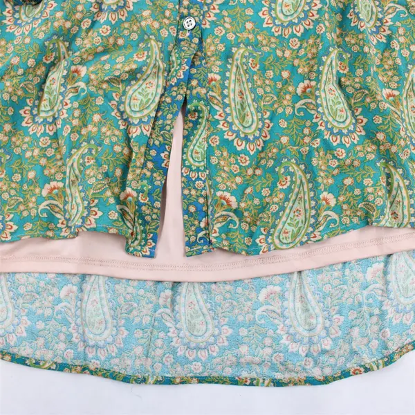 DR2 Women's L Orange/Green/Blue Paisley Print Peplum Long Sleeve Tunic Dress