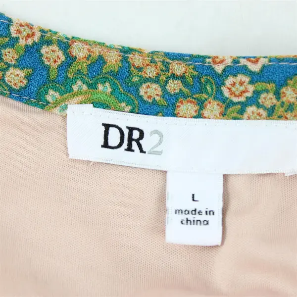 DR2 Women's L Orange/Green/Blue Paisley Print Peplum Long Sleeve Tunic Dress