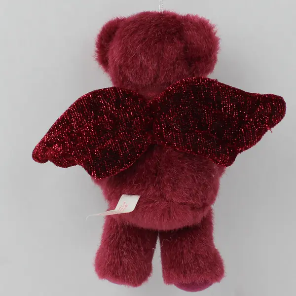 Russ Berrie Red Angel Wings Bear Plush with Rose Embroidered Details
