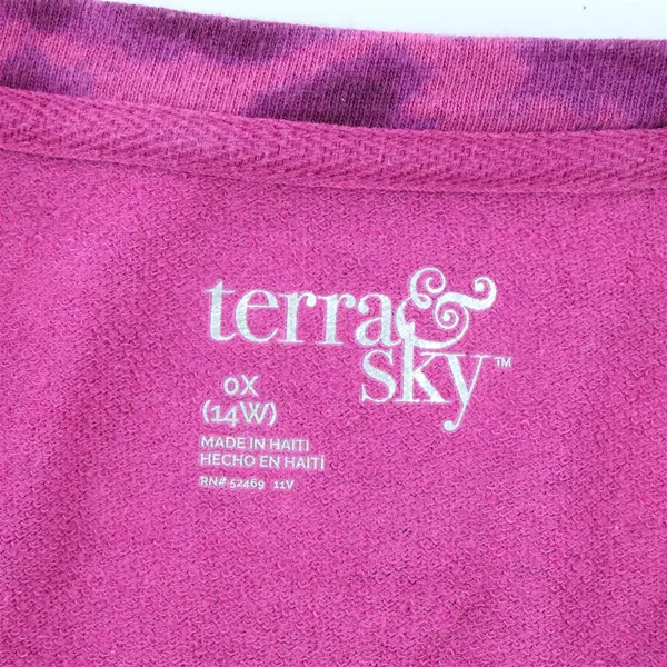 Terra & Sky Women's 0X (14W) Dark Purple Tie Dye Crew Neck Pullover Sweater