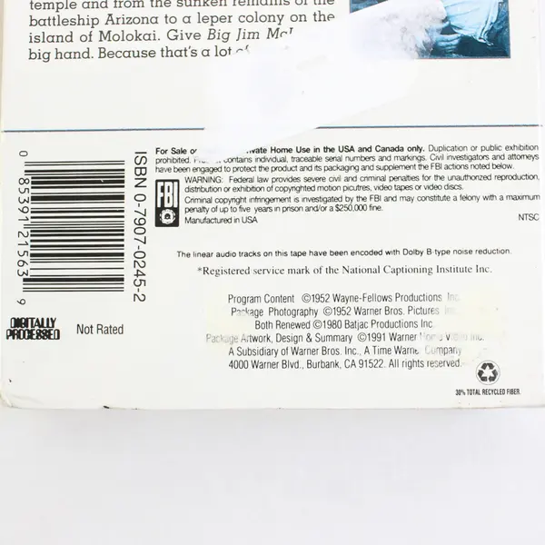 Big Jim McLain VHS Tape, 1991 John Wayne #12156, Sealed 