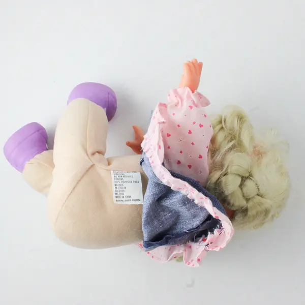 Laughing Baby Doll Blue Eyes Blonde Braids 7.5in