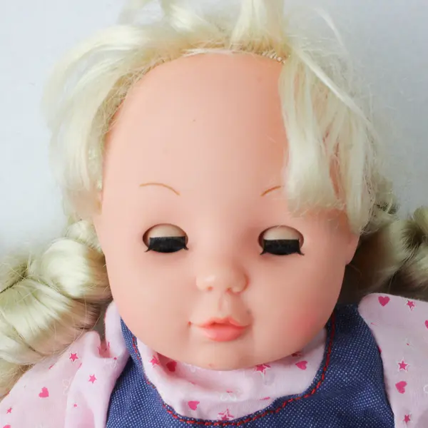 Laughing Baby Doll Blue Eyes Blonde Braids 7.5in