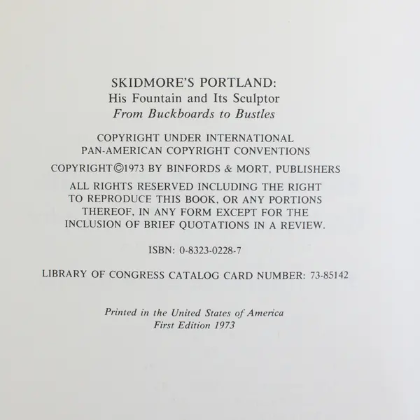 VTG Skidmore's Portland His Fountain & Its Sculptor Eugene Snyder 1973 1st Ed PB